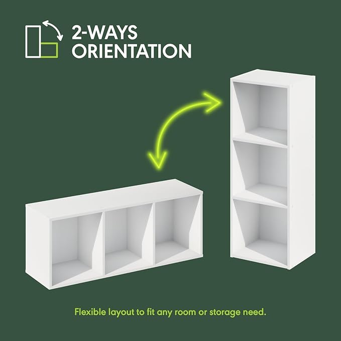 Furinno PASIR Book Shelf, 3-Cube Bookcase, Standing Bookshelf, Open Storage Shelf, Closed Back, Easy Assembly, 9.3 x 12 x 31.