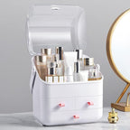 LINFIDITE Cosmetic Storage Box with Lid Makeup Organizer Box with Dust Free Cover Portable Handle,Large Makeup Display Case w