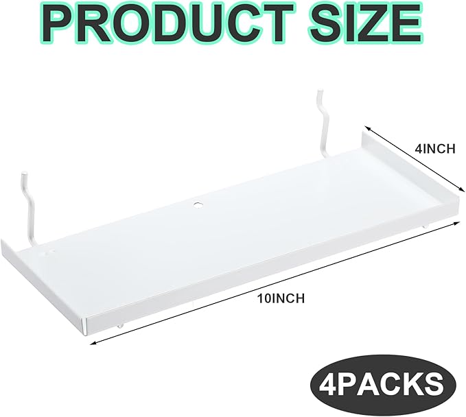 Lineshading 4 Pcs Pegboard Shelves, 10 x 4 Inch Metal Shelf Brackets Pegboard Tray Accessories Wall Organizer for Craft Room 