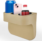Car Cup Holder, Auto Front Seat Organizer, Multifunctional Cup Drink Holders with PU Leather Cover, Gap Filler Storage Box Coin Bucket Console Side Pocket Cell Mobile Phone Holder (Beige)