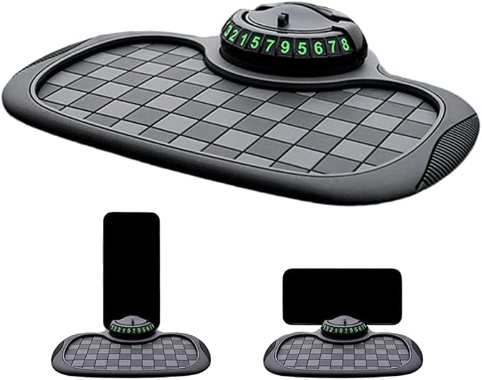 Car Dashboard Mat Non Slip 360° Rotating Phone Holder, Universal Anti Skid Pad with Temporary Parking Number Display, Multifu