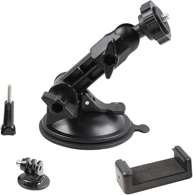 SUREWO Suction Cup Car Mount for GoPro,Windshield Window Dashboard Holder with Phone Clip Compatible with GoPro Hero 13/12/11/10/9/8/7/6,DJI Osmo Action 5 pro/4/3 and Most Action Cameras