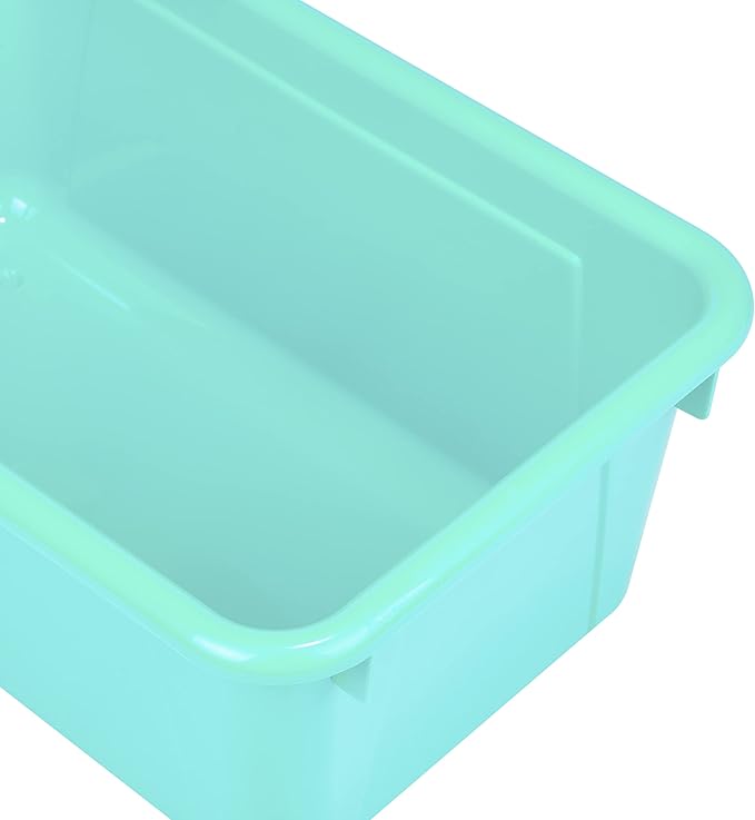 Storex Small Cubby Bins – Plastic Storage Containers for Classroom with Non-Snap Lid, 12.2 x 7.8 x 5.1 inches, Teal, (62412U0