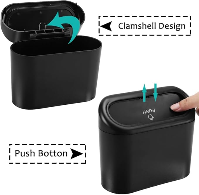 Accmor Car Trash Can, 2 Pack Mini Vehicle Dustbin with Lid, Leakproof Auto Garbage Accessories Organizer Bin with 60 Pcs Trash Bags for Car for Truck, Home, Office