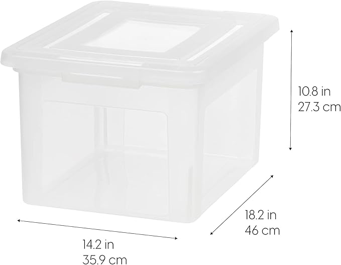 IRIS USA File Box, Plastic File Organizer with Lids for Letter/Legal File, Portable Document Box For Moving, Storage Bin with