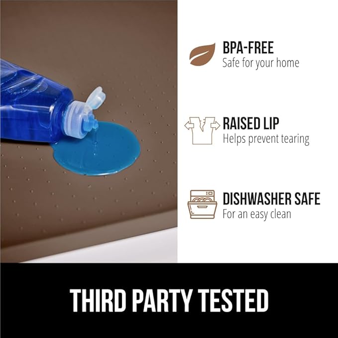 GORILLA GRIP Waterproof Silicone Under Sink Mat with Raised Lip for Kitchen and Bathroom, 34 x 22 in, Cabinet Shelf Liner Sta