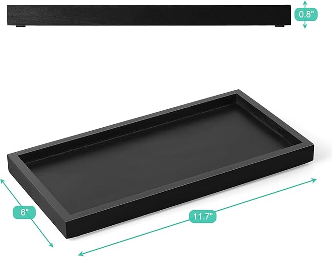 ALELION 11.7" Bathroom Vanity Tray for Counter - Black Wood Decorative Tray for Toilet Tank Makeup Perfume Jewelry Catchall C