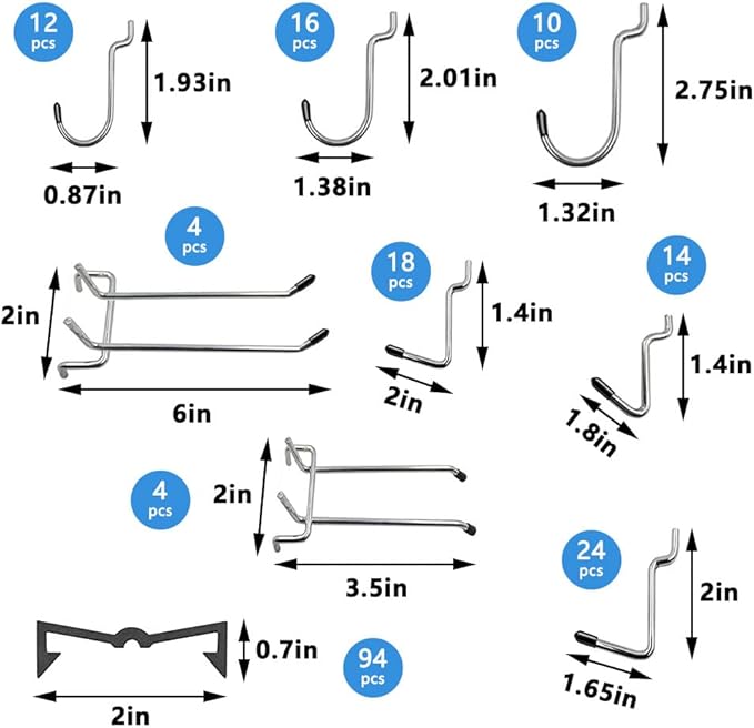 258PCS Pegboard Hooks, Pegboard Accessories Organizer Kit, Pegboard Set for Tools,1/8 and 1/4 inch Pegboard Hooks Assortment,