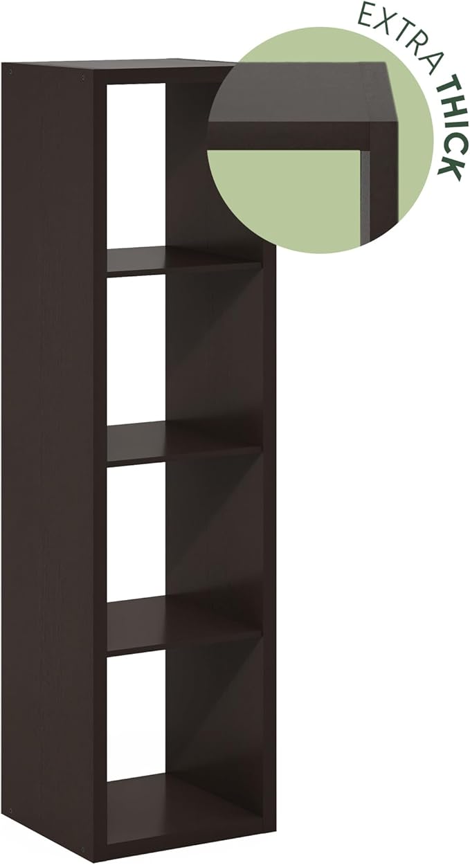Furinno CUBICLE Book Shelf, Vertical 4-Cube Bookshelf, Extra Thick Horizontally & Vertically Reversible Bookcase with Open Ba