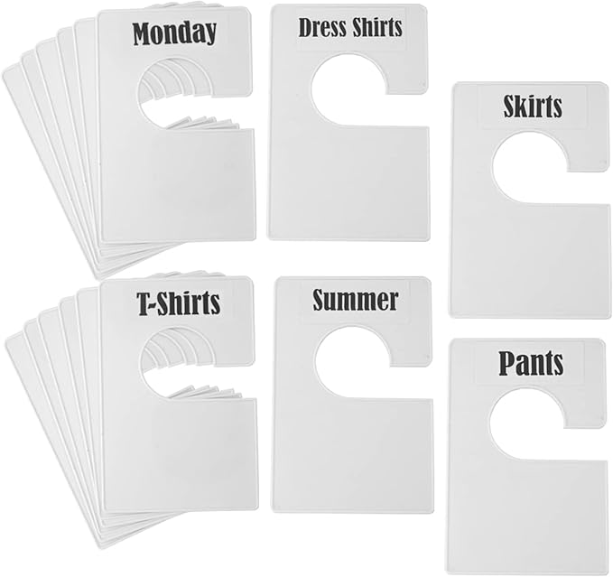 20 Pack White Clothing Rack Size Dividers Plus 90 Labels (1 Inch) and 20 Large Blank Labels, Large Rectangular Clothing Close