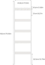 Blanket Ladder, 5-Tier Towel Holder with 4 Removable Hooks, Farmhouse Wall Leaning Decorative Rack Shelf, Wooden Towel Displa