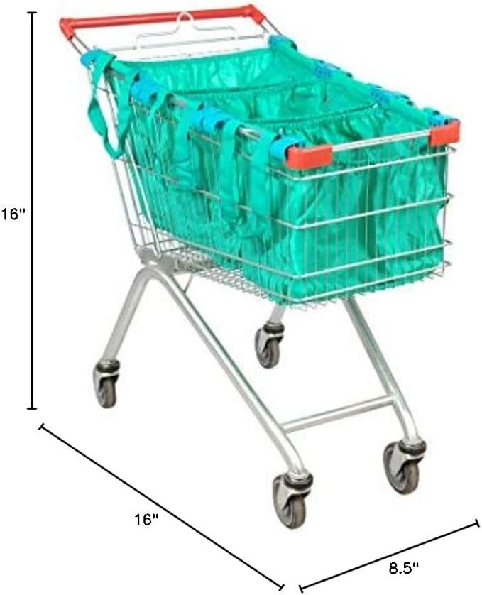 Handy Sandy Cart Caddy – 3-Pack Reusable Shopping Bags with Cart Clips | Heavy-Duty Grocery Organizer Tote Set | Eco-Friendly, Foldable, 40 lb Capacity | Green