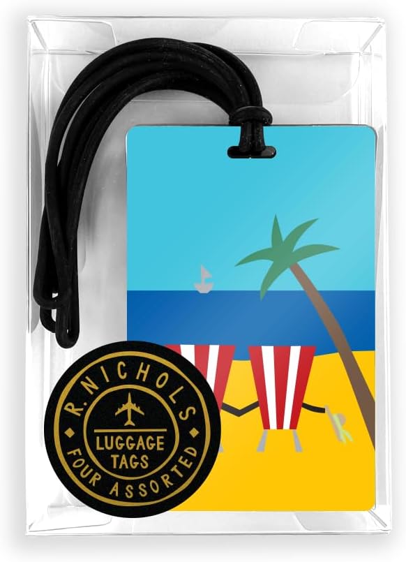 R. Nichols Tropical Vacation Luggage Tag Set - Sturdy Waterproof Plastic Travel Labels for Baggage, Suitcases, Backpacks, and