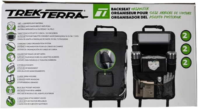 Trekterra Back Seat Organizer – 2-Pack, Dirt & Hair Repellent, Tablet Holder, Multi-Pocket Storage