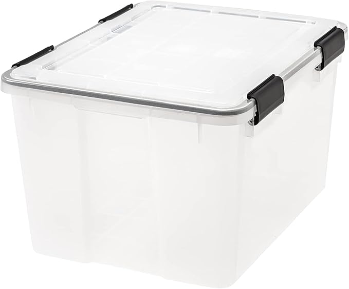 IRIS USA WeatherPro 47 Qt Storage Bins with Lids, 2 Pack, BPA-Free Plastic Gasket Box with Tight Latch and Seal, Stackable Ne