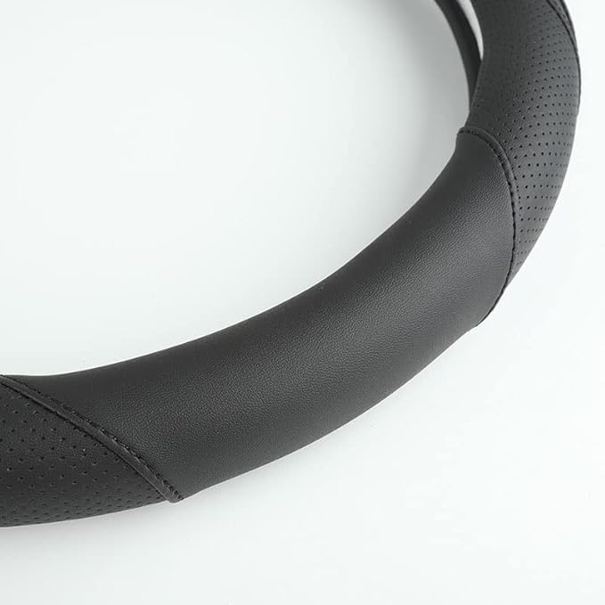 Car Steering Wheel Cover, Leather Steering Wheel Cover Black Universal 14.5-15 Inch Microfiber Leather Anti-Slip Breathable A