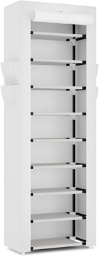 VILICK Shoe Rack with Cover Narrow Shoe Rack Organizer with 4 Side Pockets 10 Tier Tall Shoe Storage Shoe Shelf Holds 18-22 P