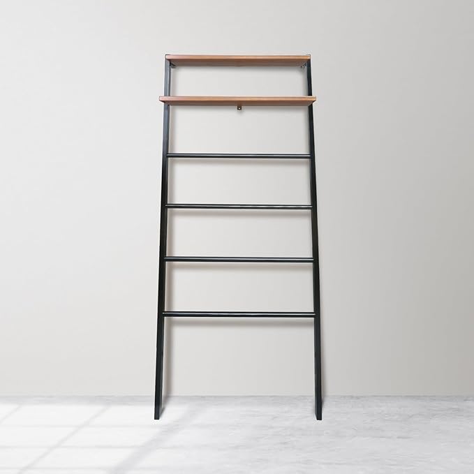 Solid Wood Decorative Ladder - Leaning Blanket Rack for Home Decor Black and Sweet Oak