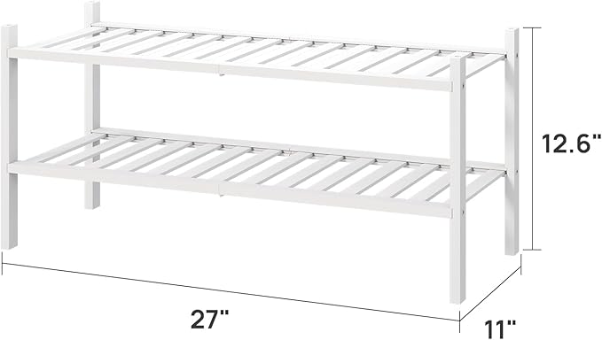 viewcare White Shoe Rack for Entryway, 2 Tier Shoe Organizer for Hallway Closet, Bamboo Wood Shoe Racks for Indoor Outdoor (W