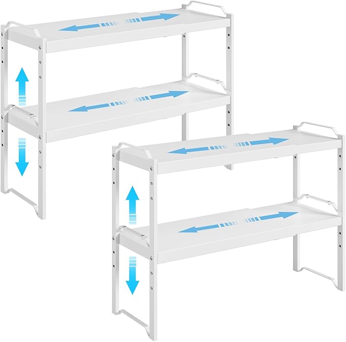 4 Pack Kitchen Cabinet Shelves Organizers, Kitchen Counter Storage Shelf Spice Rack, Expandable Length, Adjustable Height, St