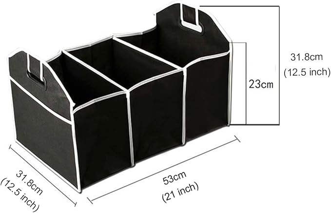 Car Trunk Organizer, Black, 3 Large Sections of Storage, Store Your Cleaning Supplies, Emergency Gear, Groceries, Tools, Great 