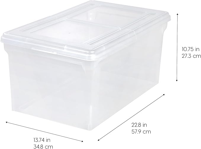 IRIS USA File Box, File Organizer w/Hinged Split Lid for Letter File, Important Document Box, Plastic Storage Filing Bin for 