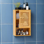 VIAGDO Bathroom Wall Cabinet, Wooden Medicine Cabinet with Single Door and Adjustable Inner Shelf, Bamboo Storage Cabinet Wal