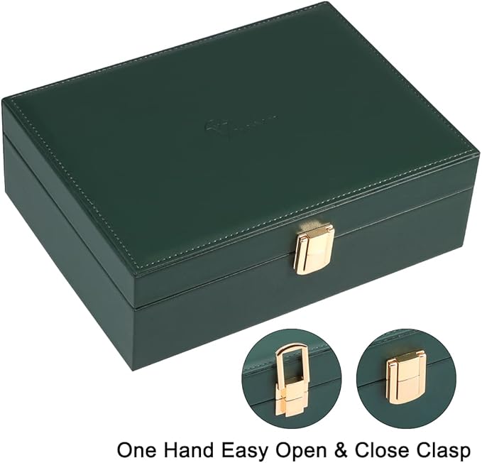 Voova Jewelry Box Organizer for Women Girls, 2 Layer Large Men Jewelry Storage Case, PU Leather Display Jewellery Holder with