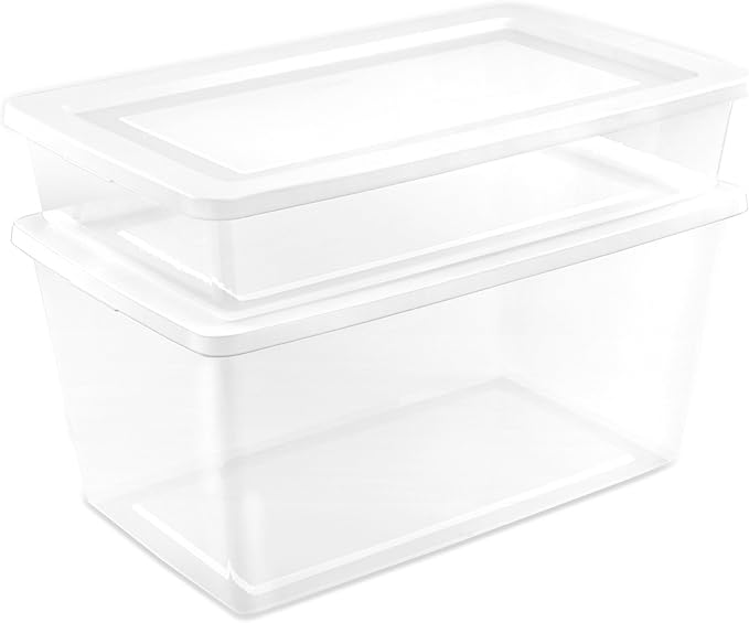 Sterilite 6 Pack Storage Box, 41 Quart Stackable Tote, Clear Plastic Container with Secure Snapping Lids for Home and Office 