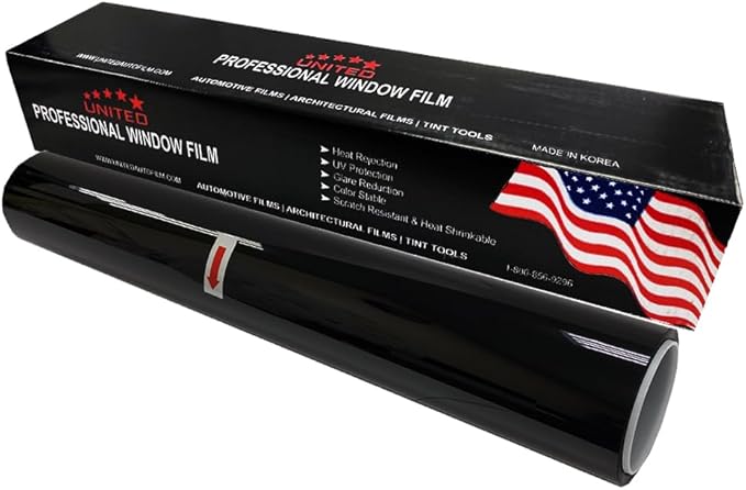 United Universal Black 1Ply Window Tint Film - 20" x100', 20% VLT Dyed PET Film, Deep Black Shade, 99% UV Block, Privacy & Interior Protection Film for Car, Truck, SUV, Home – Heat & Glare Control