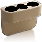 Car Cup Holder, PU Leather Auto Front Seat Organizer, Multifunctional Cup Drink Holders, Gap Filler Storage Box Coin Bucket Console Side Pocket Cell Mobile Phone Holder (Beige)