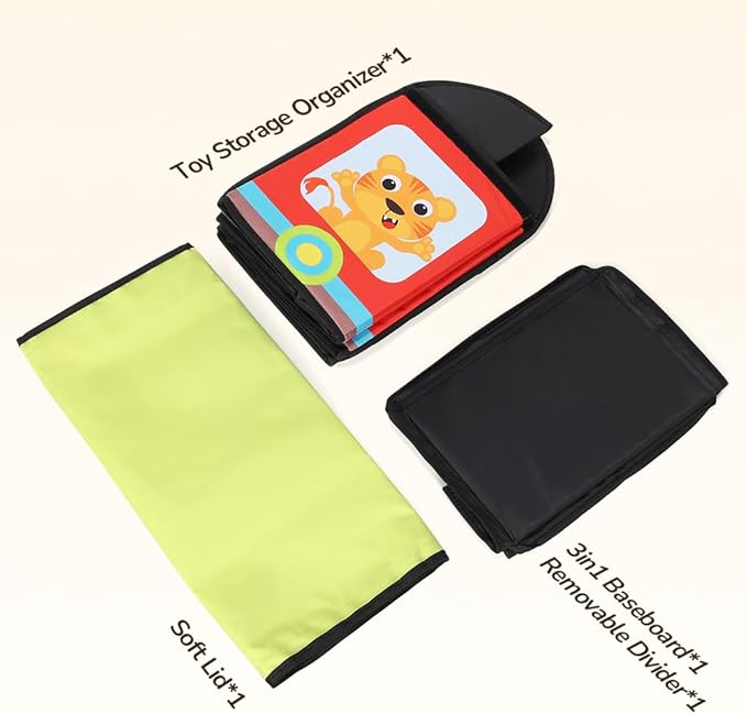 YOHOOLYO Toy Storage Organizer for Kids, 28.3x12.6x17.3 Large Sturdy Flip-Top Toy Box with Fabric Lid & Handles, Cute Train D