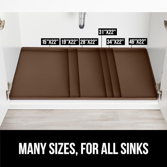 GORILLA GRIP Waterproof Silicone Under Sink Mat with Raised Lip for Kitchen and Bathroom, Cabinet Shelf Liner Stay in Place M