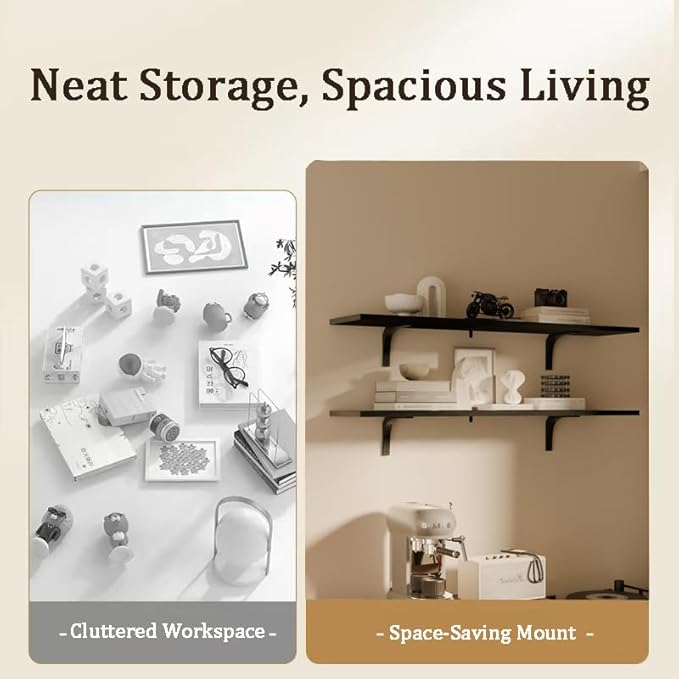 12 Inch Deep Floating Shelves Set of 2, 48 Inch Wide Black Solid Wood Wall Shelves, 100 lbs Heavy Duty Farmhouse Wall Mounted