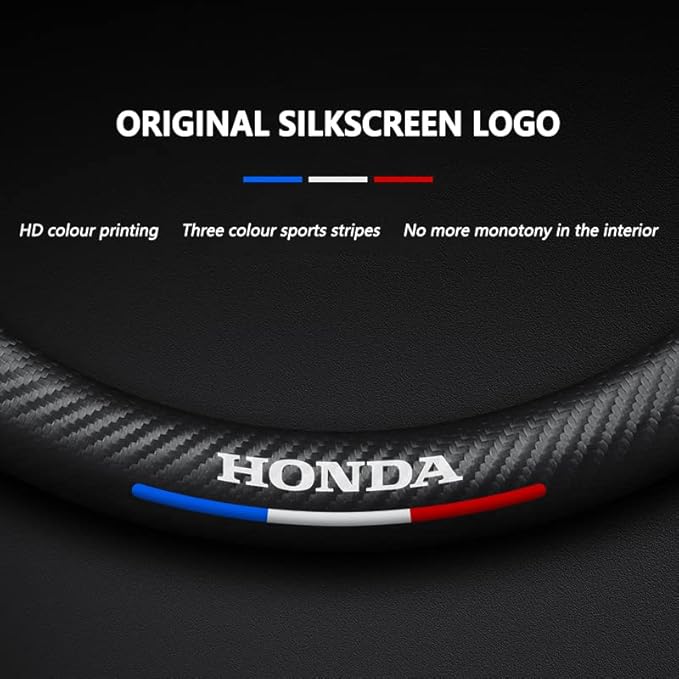 Customized Steering Wheel Cover Compatible with Honda, Nappa Leather & Carbon Fiber Design Car Steering Wheel Cover, with Coasters and 3-in-1 USB Fast Charging Cable (Black)