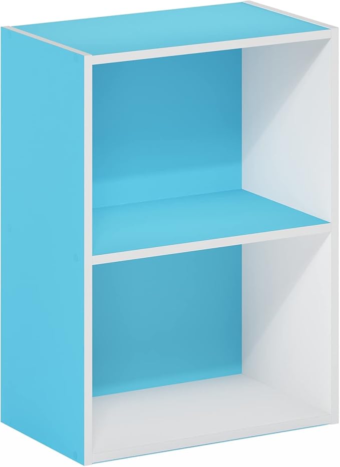 Furinno Luder Bookcase / Book / Storage, 2-Tier, Light Blue/White