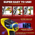 Bullseye Pro Tire Inflator Portable Air Compressor, Car Tire Inflator Portable, Portable Air Pump for Car Tires - 150PSI, 12V DC 1500 mAhs with Tire Pressure Gauge, Rechargeable As Seen On TV(Yellow)