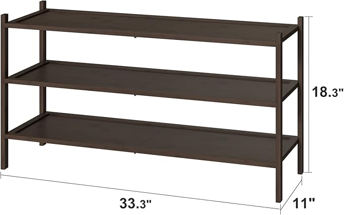 kiplant 3-Tier Long Shoe Rack, Bamboo Wood Shoe Rack for Entryway, Stackable | Foldable | Natural, Shoe Organizer for Hallway