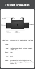 QRabbit 2-in-1 Extendable Steering Wheel Tray - Adjustable Car Desk for Laptop & Food Eating Table - Fits Most Large SUVs, Trucks & Vans, Portable for Travel, Work & Dining