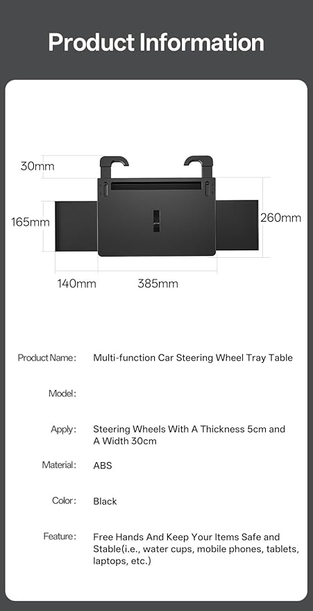 QRabbit 2-in-1 Extendable Steering Wheel Tray - Adjustable Car Desk for Laptop & Food Eating Table - Fits Most Large SUVs, Trucks & Vans, Portable for Travel, Work & Dining