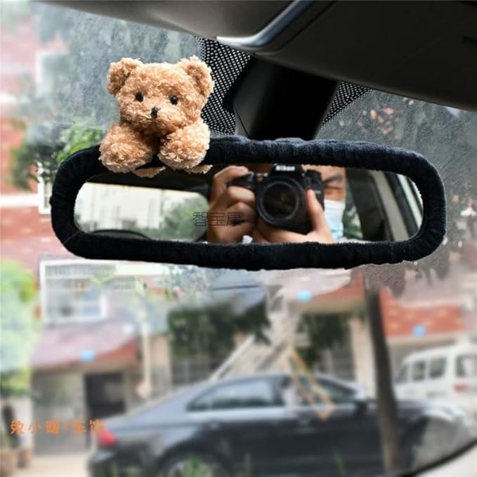Adorable Teddy Bear Car Mirror Cover Set,Cute Sheep Mirror Accessories, Cartoon Design for Rearview Mirrors, Cozy Interior Auto Accessory (Teddy)