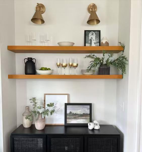 Wooden Floating Shelves for Wall, 48-inch Wall - Mounted Storage Shelves Premium Floating Bookshelf Solid Wood, Rustic Long S
