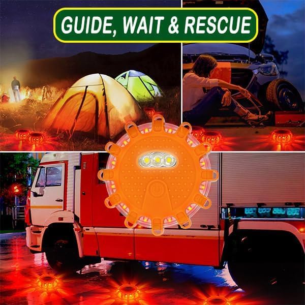 GP904 LED Road Flares Emergency Light Kit, 9 Glow Modes Strong Magnet Hang Hook for Holiday Gift, Road Emergency Rescue Searc
