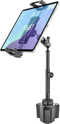 Aluminum Cup Holder Car Tablet Mount - [16" Height Adjustable] [Thick Case Friendly] Heavy Duty Truck Tablet Holder for Car Mount Accessories, for iPad Pro Air Mini, iPhone, Galaxy Tab, 6-15.6 Devices
