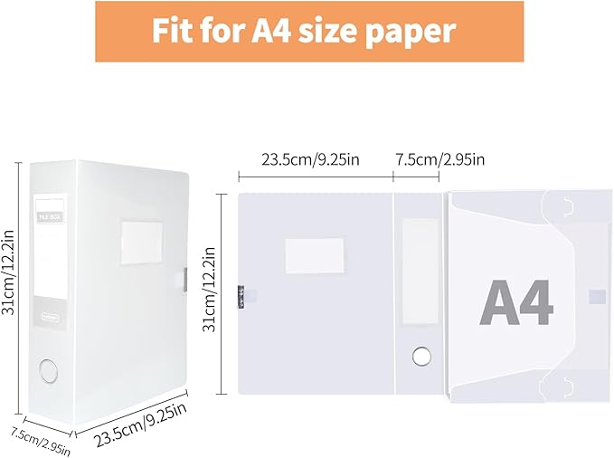 HUA JIE A4 Storage File Boxes Plastic Archives Cases with Lid, File Folder Organizer Document Filing Box for office,31×7.5×23