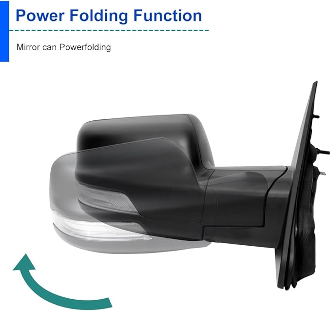 Spec-D Tuning Black Power Fold Heated + LED Signal + Blind Spot Monitor Right Passenger Side Mirror Compatible with 2019-2024 Ram 1500, Left + Right Pair