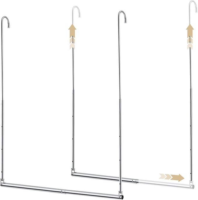 2 Pack Closet Rod Extender Adjustable 16-29 Inches, Double Hanging Organizer Extension for Clothes, Hook-on Storage Bar Adds 