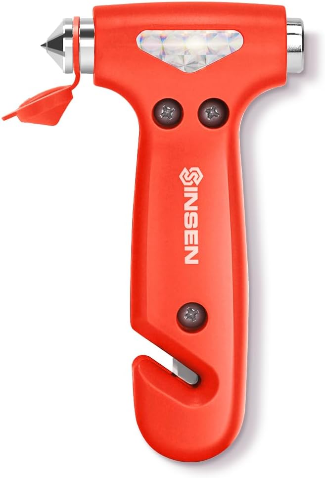 SENSEN Car Window Breaker Seatbelt Cutter, Emergency Escape Tool to Break Glass, Safety Hammer, 3-in-1, Orange