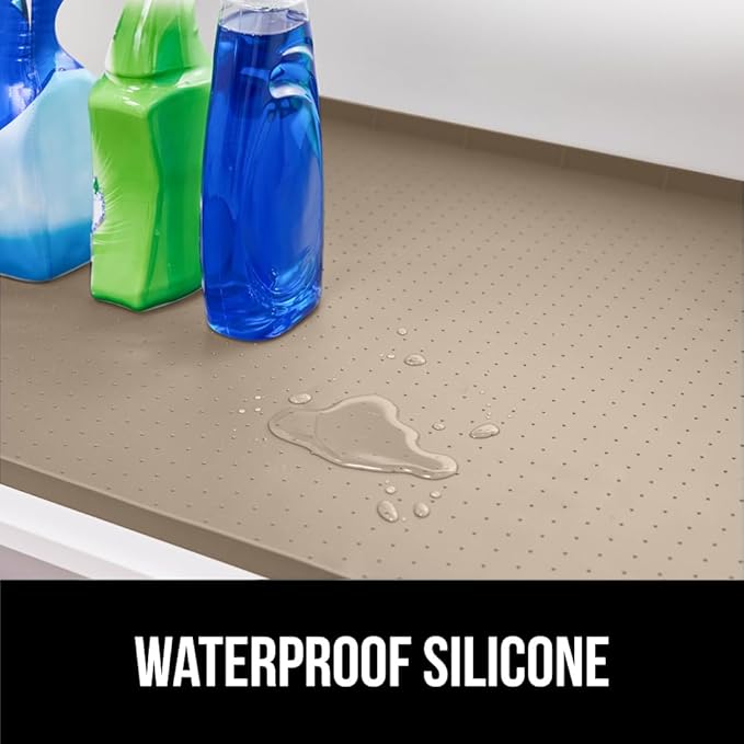 GORILLA GRIP Waterproof Silicone Under Sink Mat with Raised Lip for Kitchen and Bathroom, 28 x 22 in, Cabinet Shelf Liner Sta