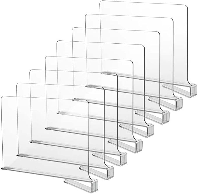 LikeU 8 PCS Acrylic Shelf Dividers for Closets,Wood Shelf Dividers,Clear Shelf Separators,Perfect for Clothes Organizer and B
